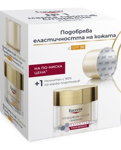 Eucerin Hyaluron-Filler + Elasticity Комплект - Дневен крем и Пълнител, SPF30, 2 x 50 ml