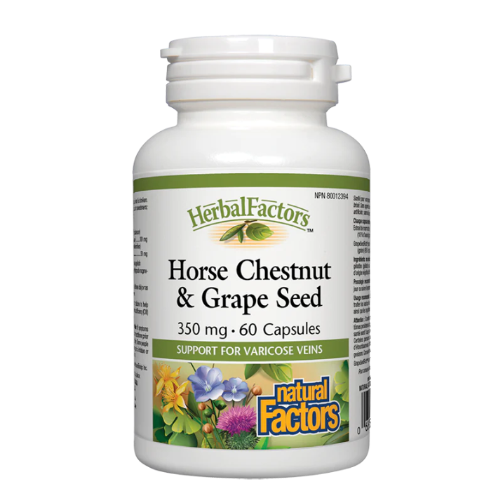 Natural Factors Див кестен и гроздово семе - мощен венотоник за здрави вени - Horse Chestnut & Grape Seed, 60 капсули
