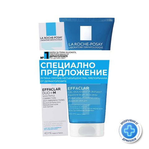 La Roche-Posay Effaclar Комплект Duo+M Коригиращ крем срещу несъвършенства, белези и черни точки 40 мл + La Roche-Posay Effaclar Измиващ гел за лице 200 мл